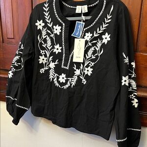 Joie Floral Embroidered Black Blouse